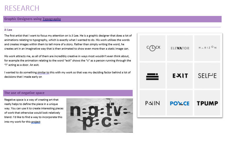 I initially started research on typography artwork and negative space